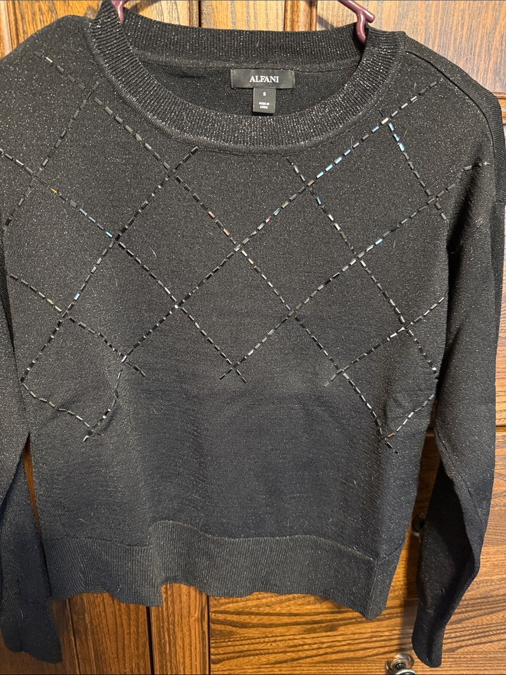 Alfani Black Crewneck Sweater with Diamond Stitch Detail